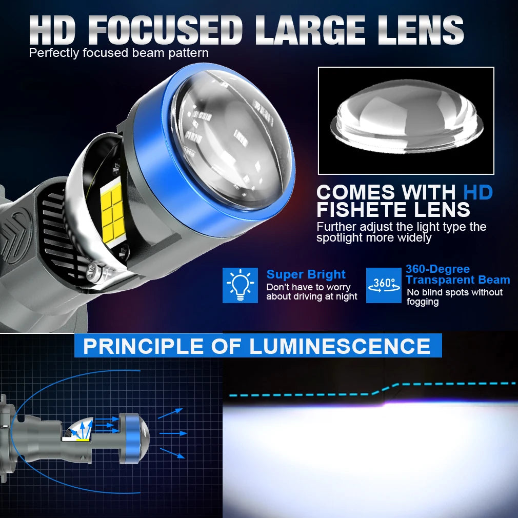 XSTORM Projector Lens Light H7 LED Headlight Canbus 100W 30000LM Led Lights for Car Plug&P