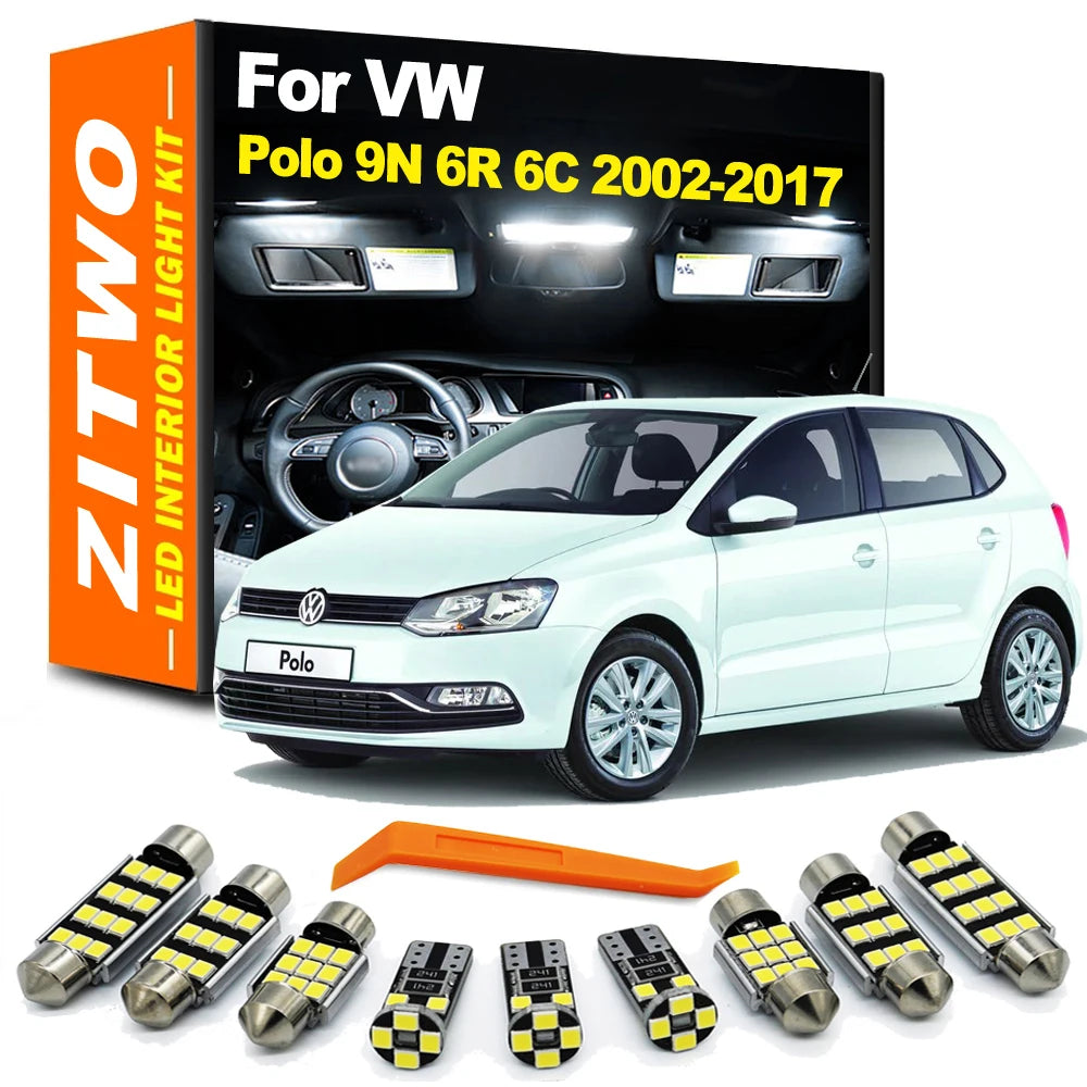 Canbus No Error Car LED Interior Reading Dome Map Light Kit 10Pcs For VW Volkswagen Polo 9N 6R 6C 2002- 2013 2014 2015 2016 2017