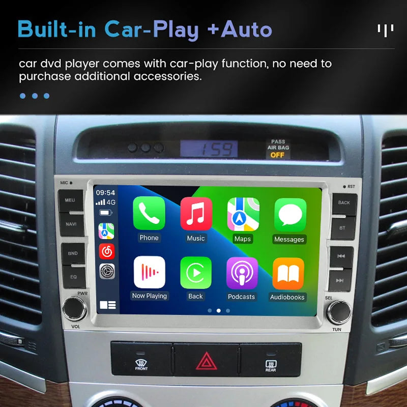 Wireless CarPlay Android Auto Multimedia Display Screen For Hyundai Santa Fe 2006-2012 And