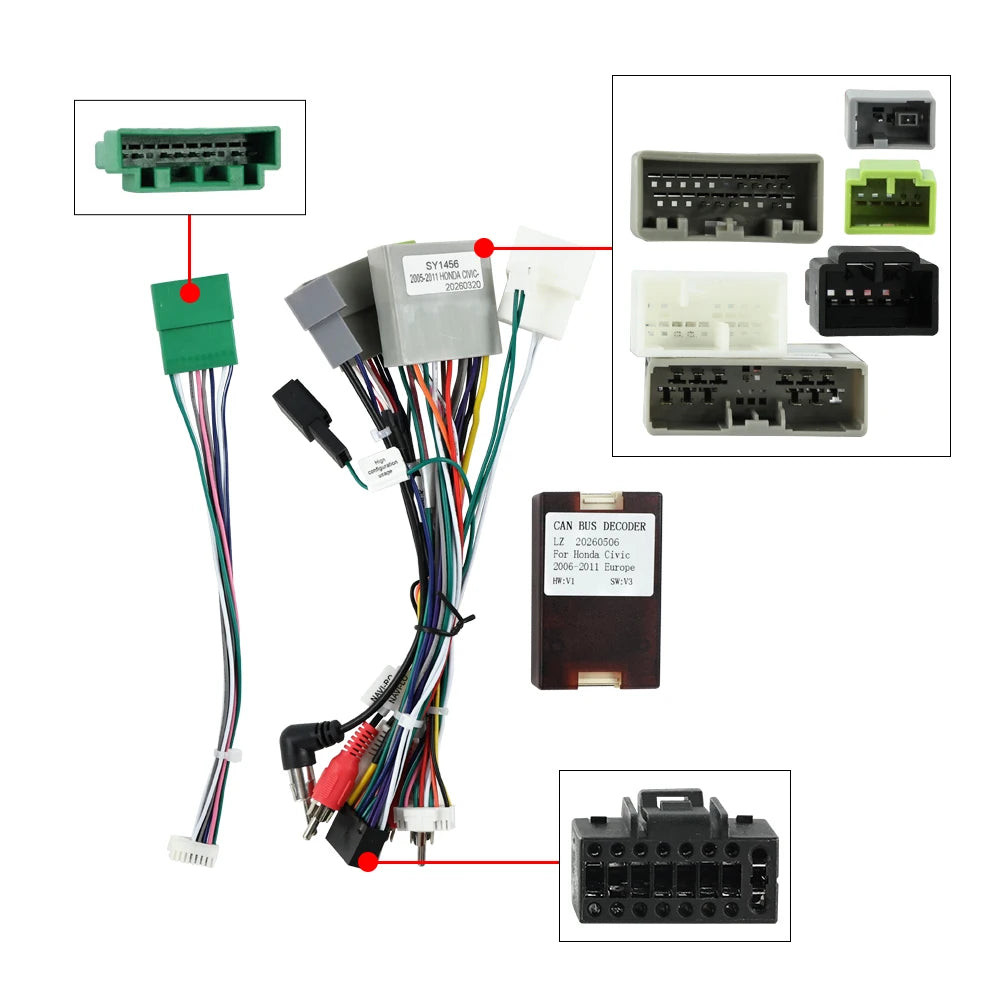 Canbus Box Decoder 16Pin Cable Auto Car Radio Stereo Adaptor Connector Wire Plug Kit For H