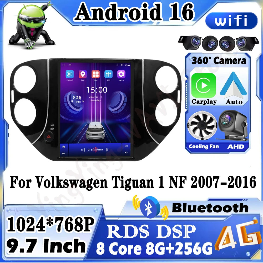 9.7" Car Radio Carplay For Volkswagen Tiguan 1 NF 2007-2016 Navigation GPS Android Auto Mu