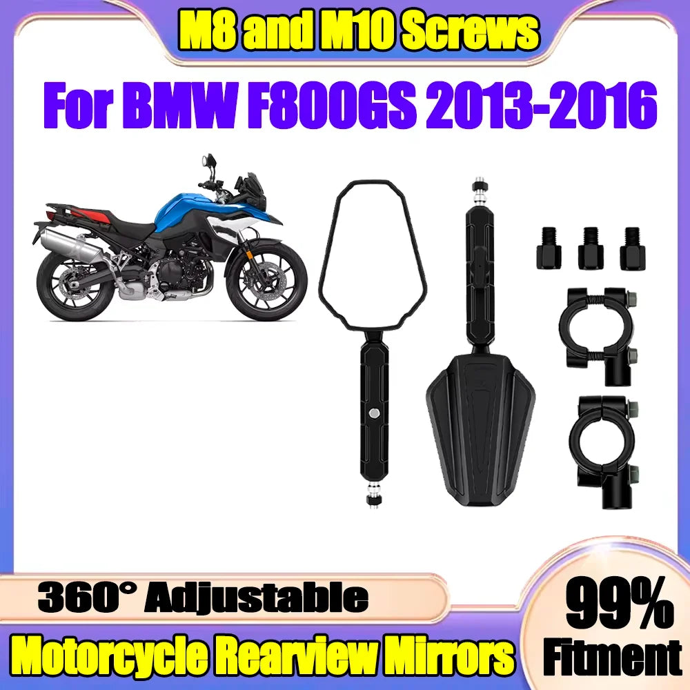 8mm 10mm Folding Motorcycle Rearview Mirrors Off Road Adv Wide Side Mirror 360° Adjustable