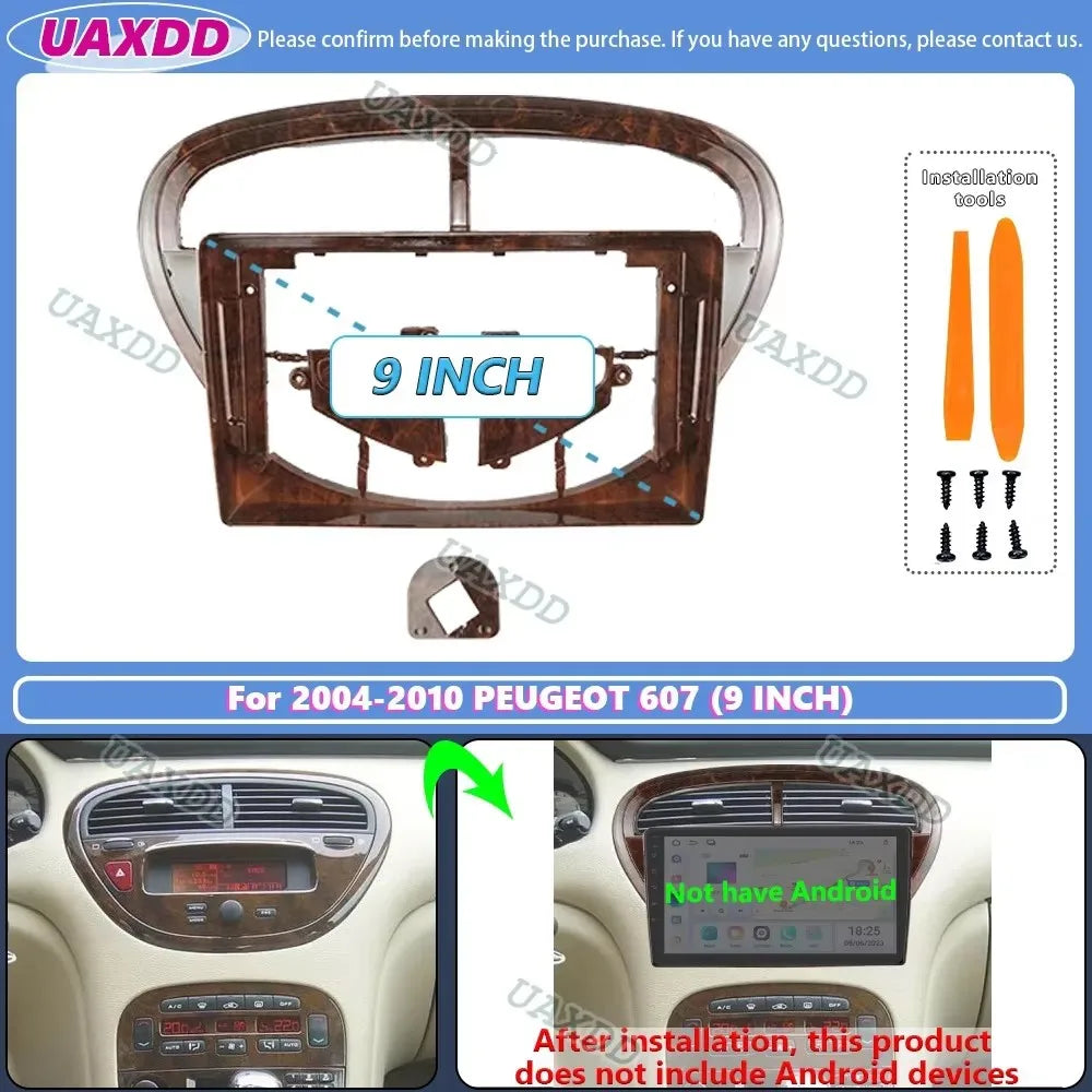 For 2004-2010 PEUGEOT 607 9INCH 2 Din Car stereo Android frame panel fascia cable video ha
