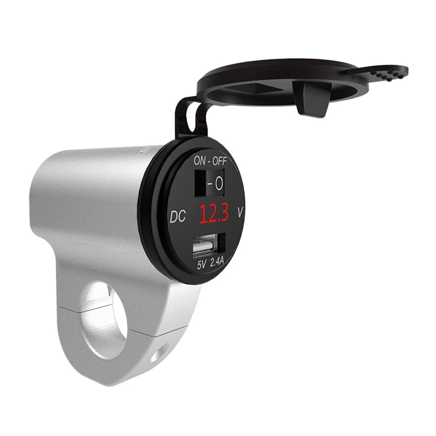12V Waterproof CNC Motorcycle Bikes USB Charger Power Adapter Voltage Meter Red