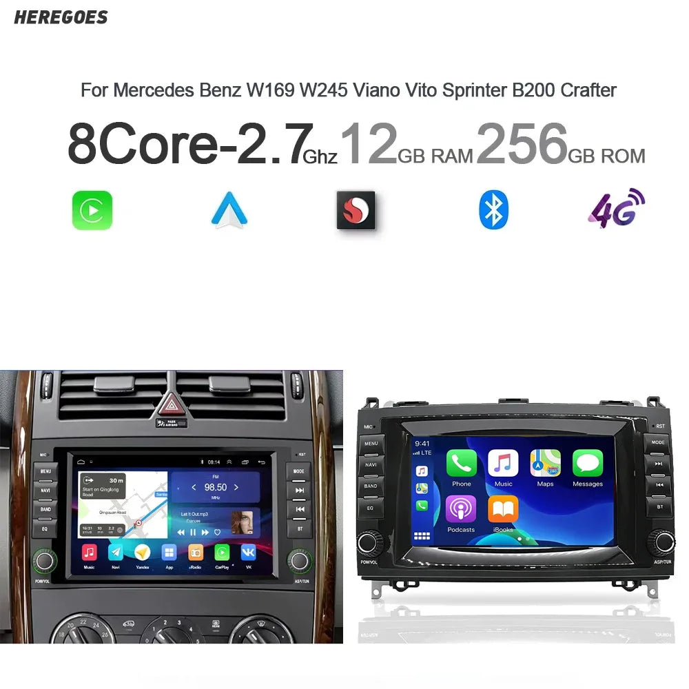 7" Android 15 Car Radio GPS 8 Core 12GB RAM 256GB ROM Multimedia Player for Mercedes Benz W169 W245 Viano Vito Sprinter