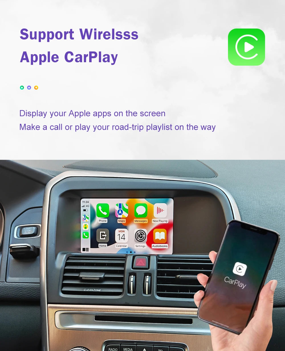AUTOABC Wireless/Wired Carplay Android Auto For Volvo V40 V60 V70 S60 S80 XV60 D2 5.8 Modu
