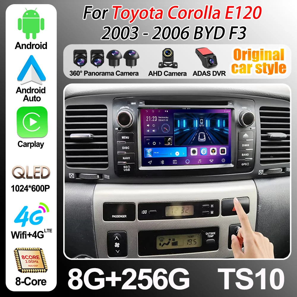 Car Radio Android 16 For Toyota Corolla E120 2003-2006 Byd F3c Carplay Multimedia 7'' Play | AUTOKITSHOP