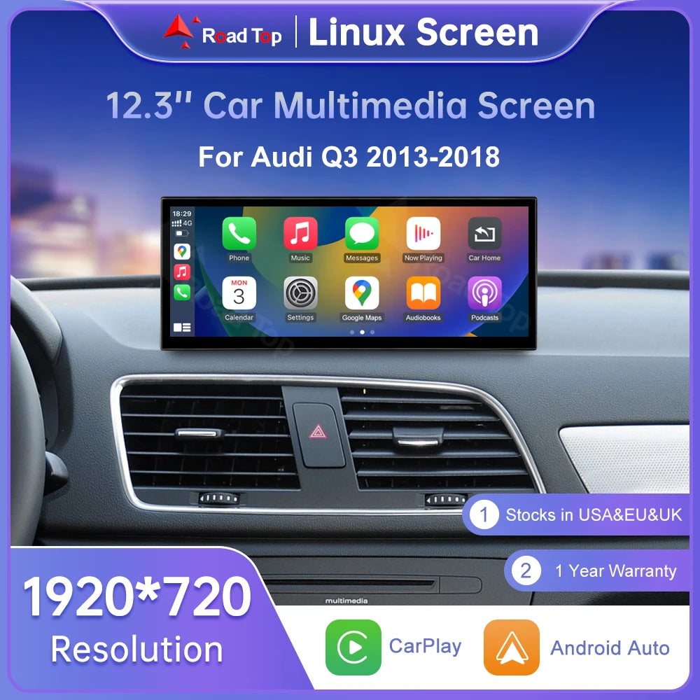 Road Top 12.3" Linux Screen Multimedia For Audi Q3 2013-2018 Wireless CarPlay Android Auto