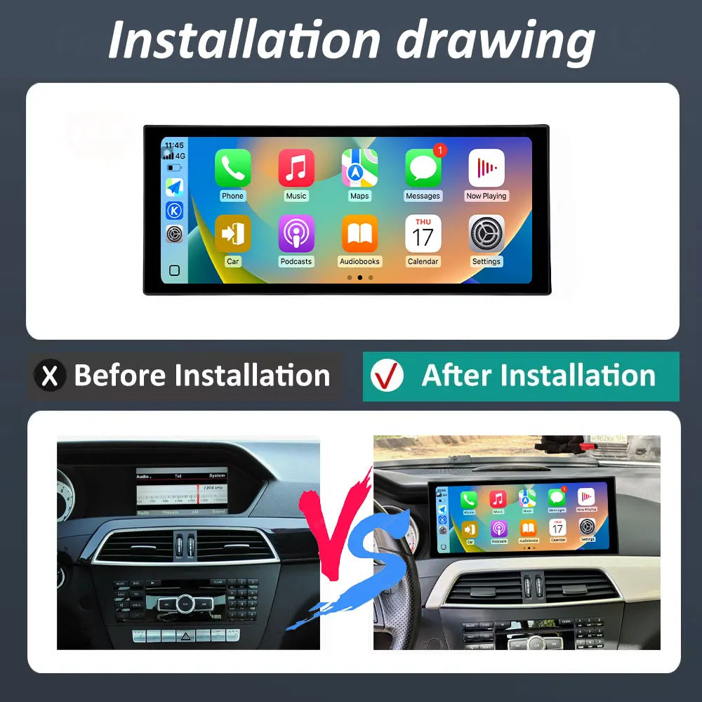 Android 16 Accessories Car Multimedia Radio and Ultra-thin screen Carplay QLED for BENZ C