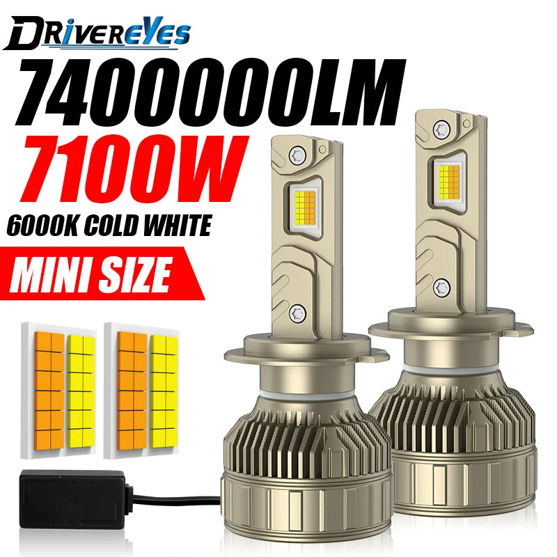 7100W H7 H4 LED 3-6.5K Headlight AI Bluetooth APP Control Color LED H8 H9 H11 9005 HB3 900
