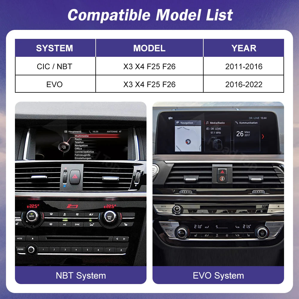 Linux Touch Screen For BMW X3 F25 X4 F26 2011-2022 CIC NBT EVO System Wireless Carplay And | AUTOKITSHOP