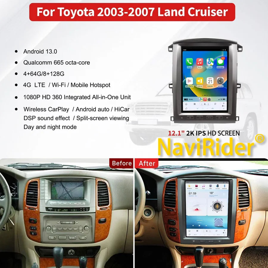 For Toyota Land Cruiser 100 LC100 Lexus LX470 Car Radio 12.1inch Android Screen GPS Naviga | AUTOKITSHOP