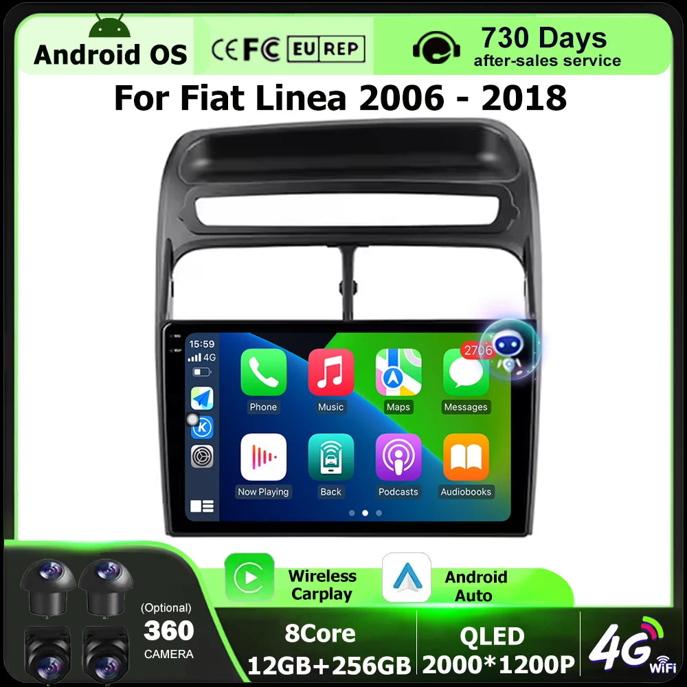 Wireless Carplay For Fiat Linea 2006-2018 Android 16 Auto Car Radio Multimedia Video Playe