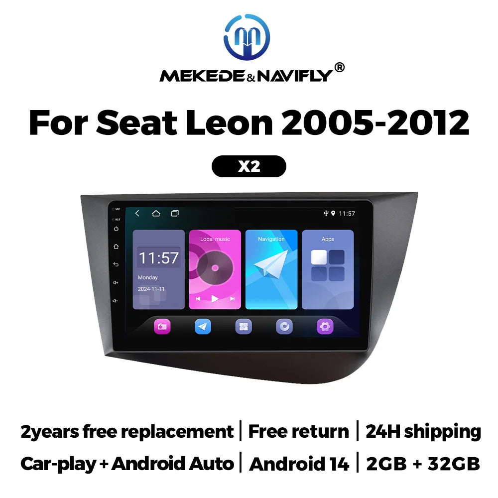 MEKEDE&NAVIFLY Andorid 14 OS Car Radio for Seat Leon 2 2005 - 2012 Wireless Car play auto