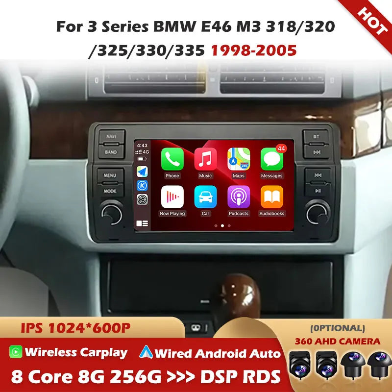 7" For 3 Series BMW E46 M3 318/320/325/330/335 1998-2005 Car Multimedia Player Android 16