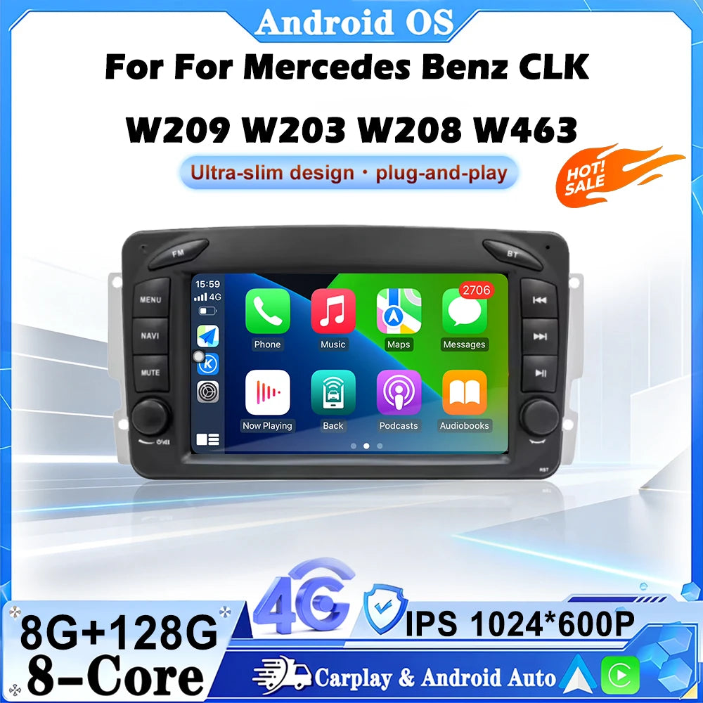 For Mercedes Benz CLK W209 W203 W208 W463 Android 16 Car Radio Stereo Multimedia Player Na