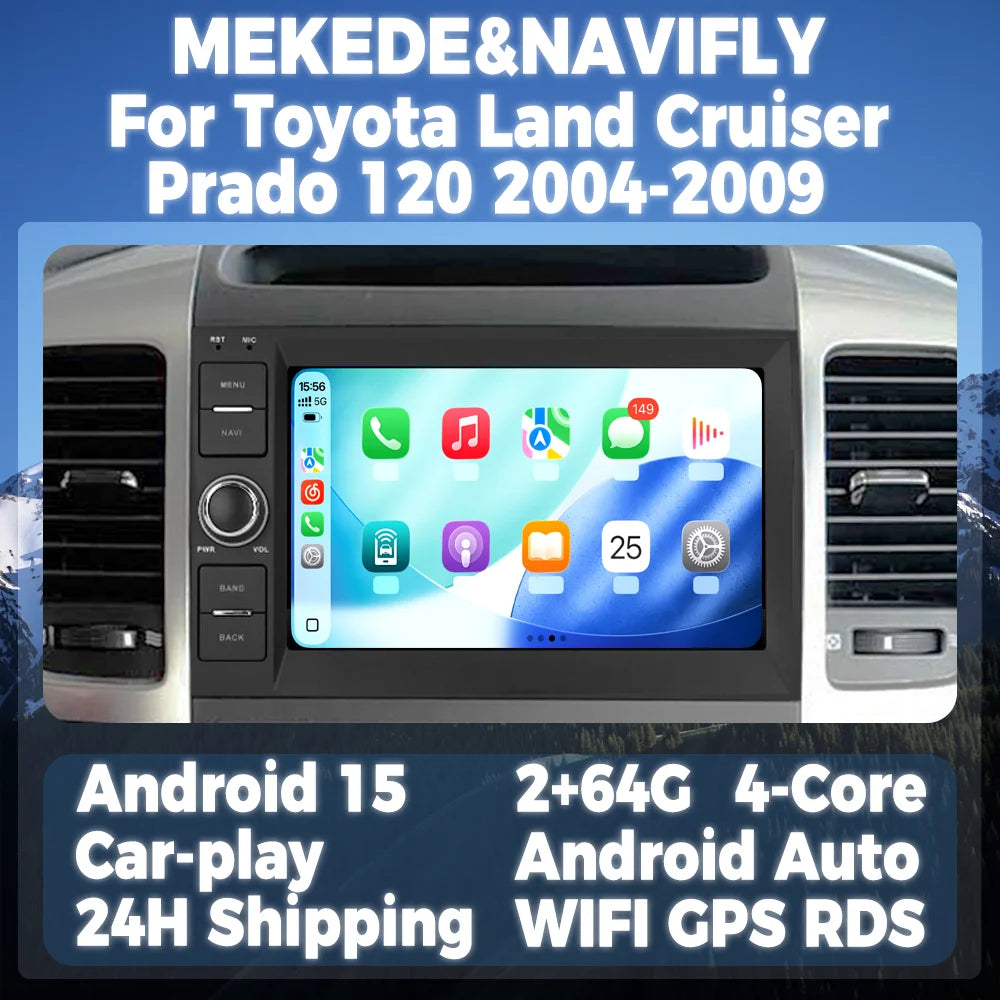 Wireless CarPlay Android Auto Multimedia Display Screen For Toyota Land Cruiser Prado 120