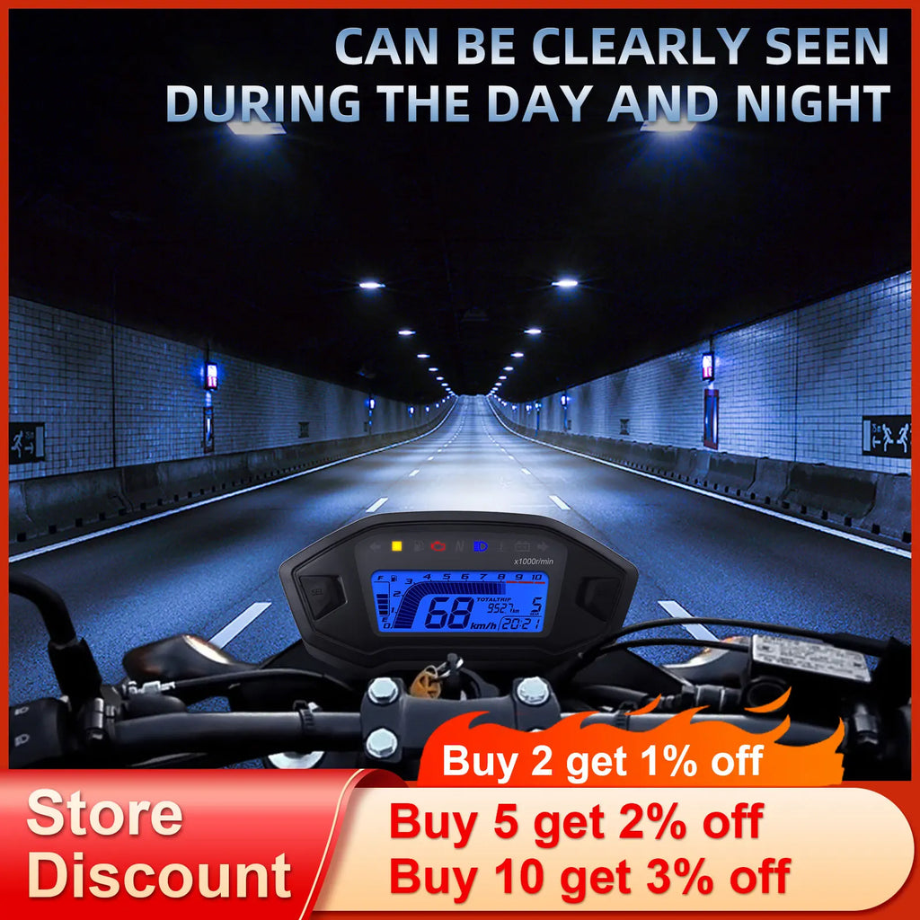AD Motorcycle Instrument + Sensor Tachometer 10000 RPM Meter Dashboard Odometer KMH Speedometer  - Automotive LED Light