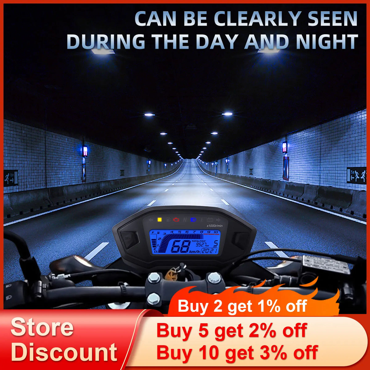 AD Motorcycle Instrument + Sensor Tachometer 10000 RPM Meter Dashboard Odometer KMH Speedometer  - Automotive LED Light