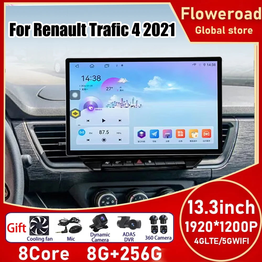13.3 inch 2K QLED Carplay Screen Multimedia Video Player For Renault Trafic 4 2021 Portabl | AUTOKITSHOP