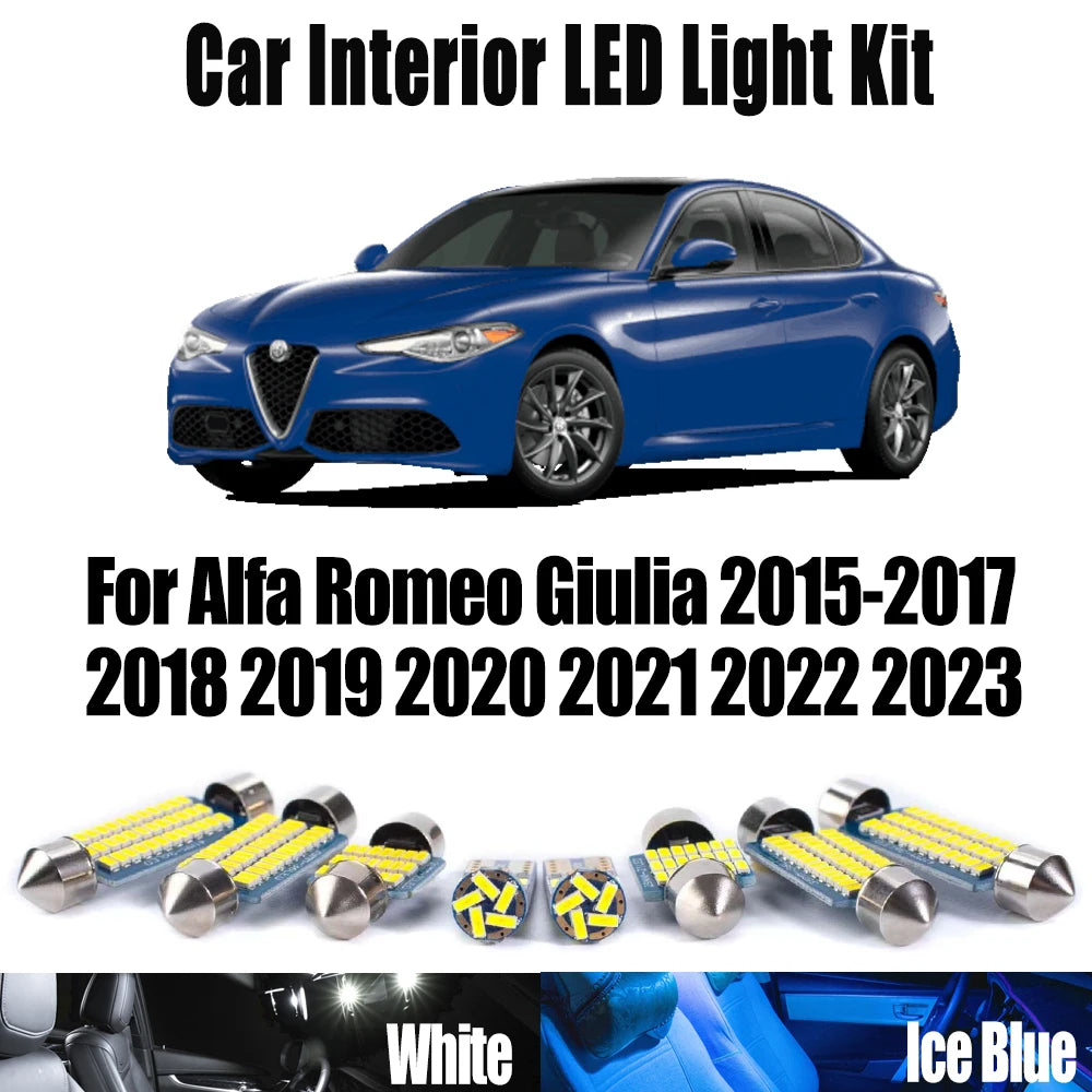 11-Piece LED Interior Light Kit for Alfa Romeo Giulia 2015- 2018 - Canbus Dome Map Door Trunk Bulbs | AUTOKITSHOP