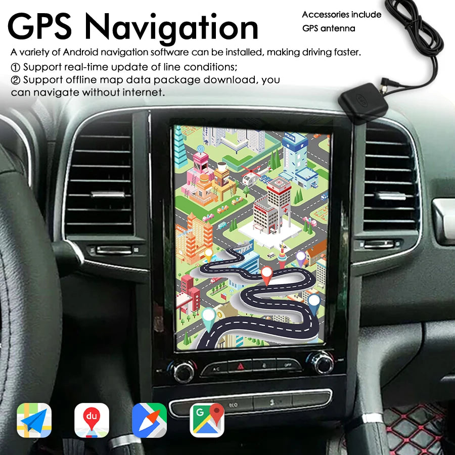 Android 14 Tesla Style IPS Vertical HD Screen Car GPS Radio Navigation Player For Renault