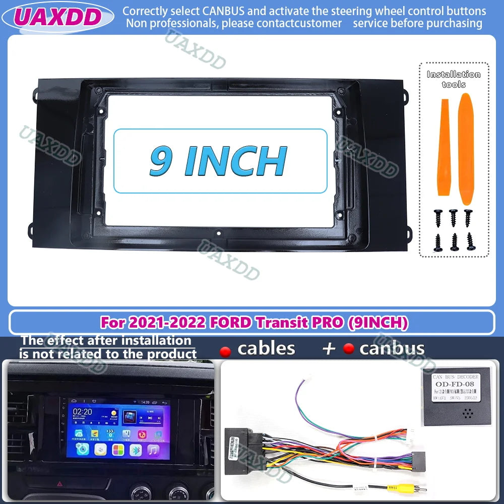 For 2021-2022 FORD Transit PRO 9INCH 2 Din Car radio Android frame fascia cable video harn