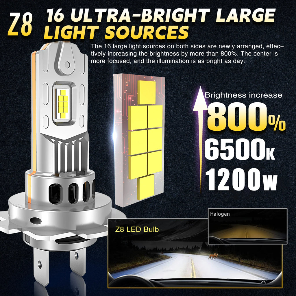H4 H7 LED Upgraded Headlight 1000000LM 800% Brightness Headlamp CANBUS With Fan 1:1 Haloge