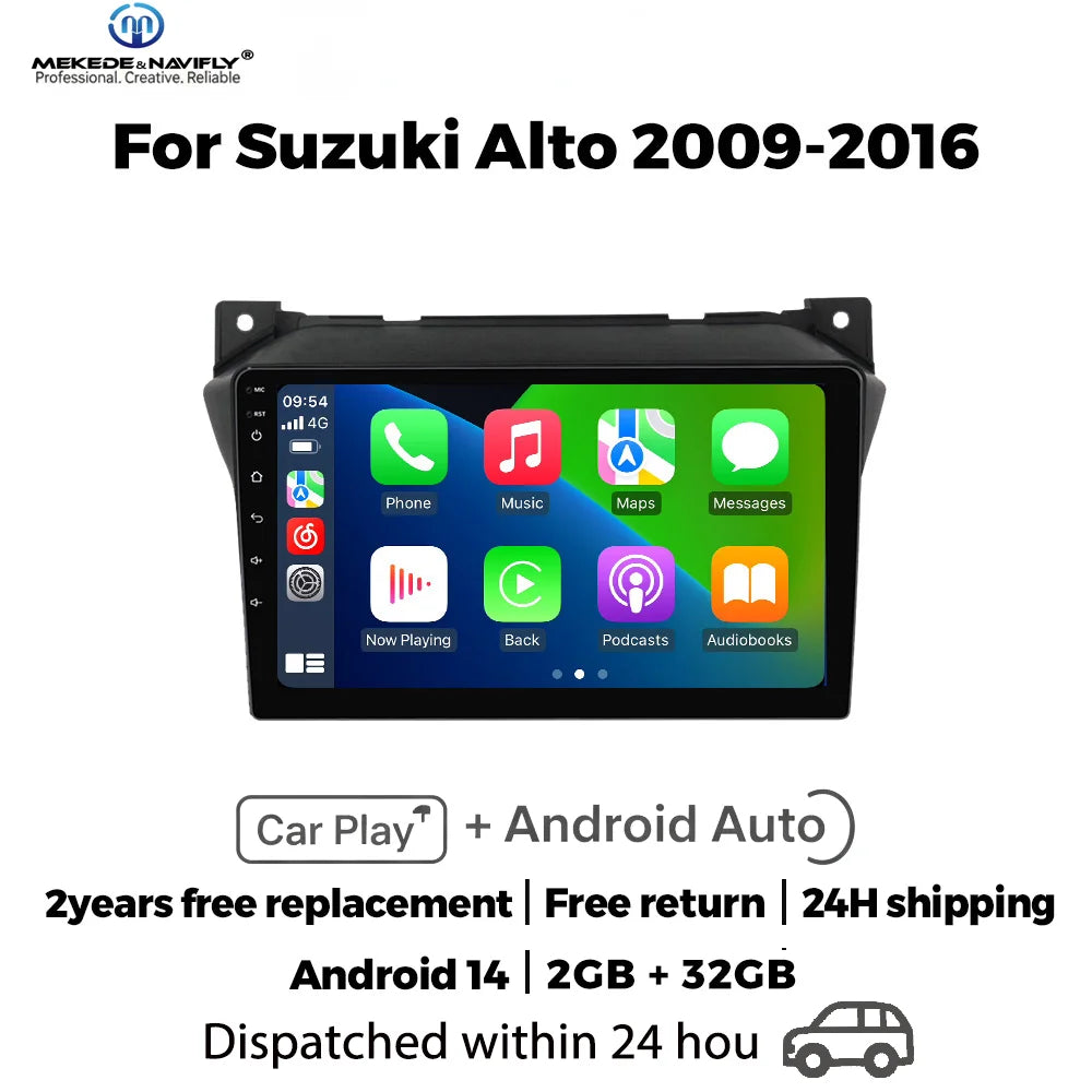 MEKEDE&NAVIFLY Android 14 Intelligent car audio system car radio For Suzuki Alto 2009 - 20