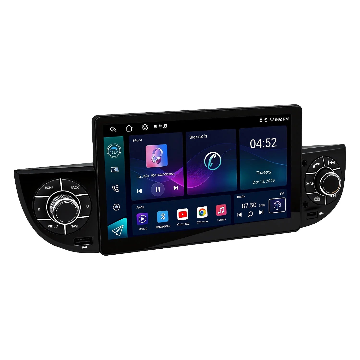 7" Android Car Radio GPS Type-C for Fiat 500 with Center Knob - USB CarPlay Android Auto Bluetooth Steering Control