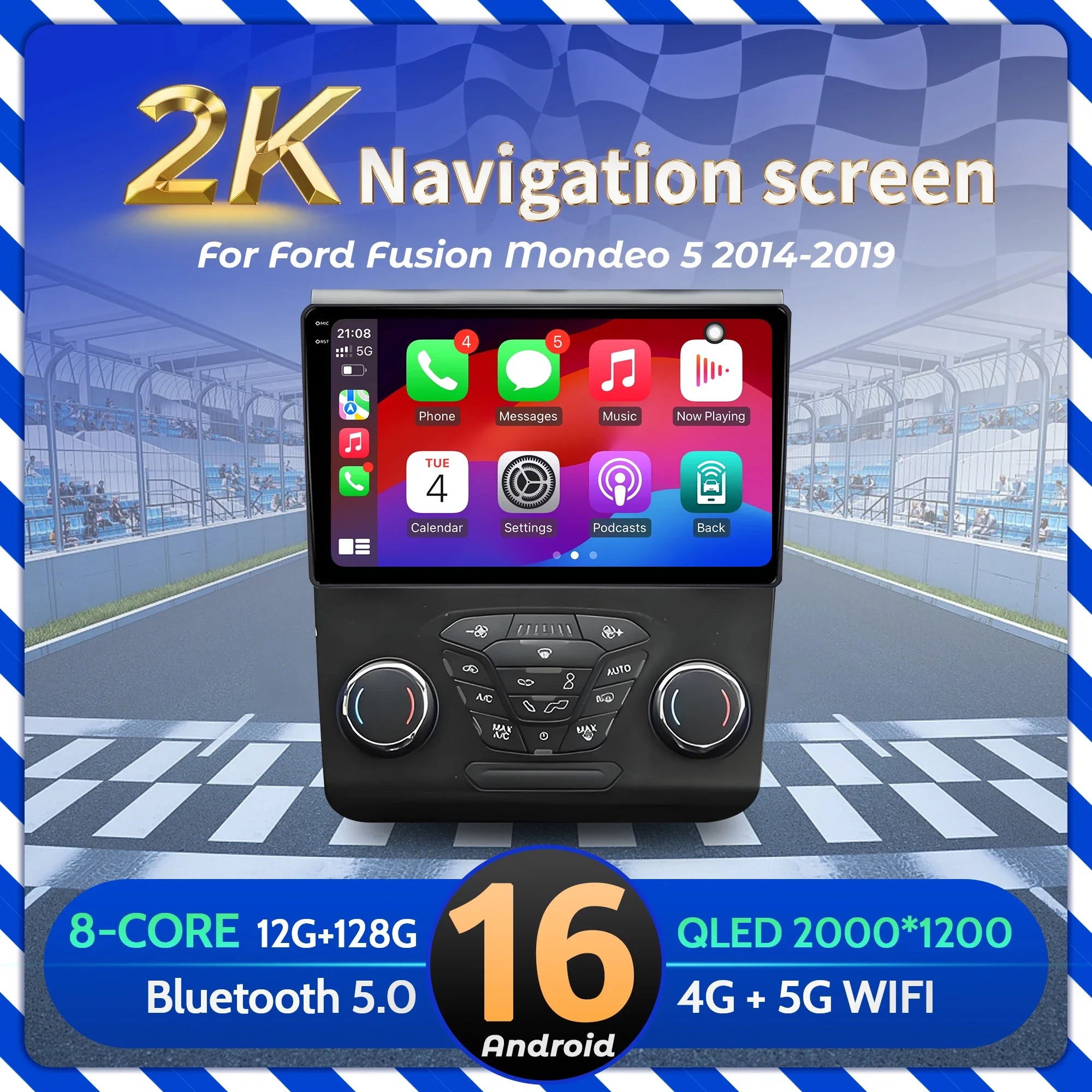 9 inch Car Radio For Ford Fusion Mondeo 5 2014-2019 BT Carplay Android 16 Multimedia Navig