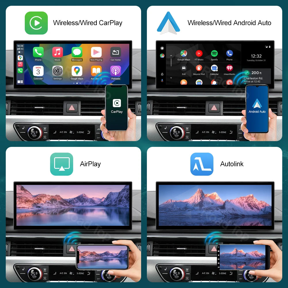 RoadTop 12.3 inch Wireless CarPlay Multimedia Display Android Auto For Audi A4 A5 2016-201