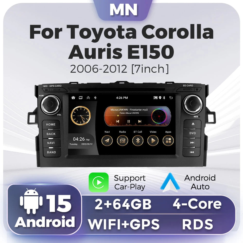 For Toyota Auris Corolla 2006-2012 Android 15 2 Din Car Radio Carplay BT Central Multimedi