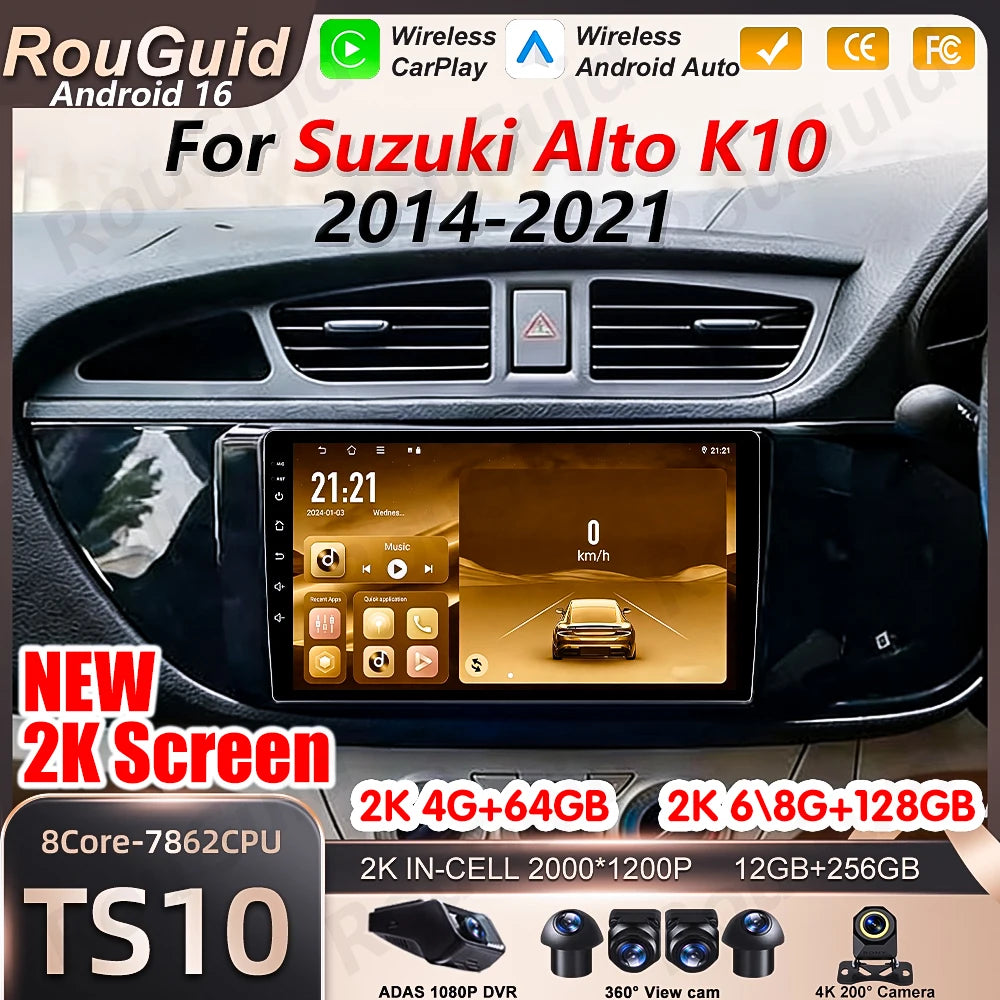 Car Radio Android 16 For Suzuki Alto K10 2014 2015 2016 2017 - 2021 Multimedia Player GPS  | AUTOKITSHOP