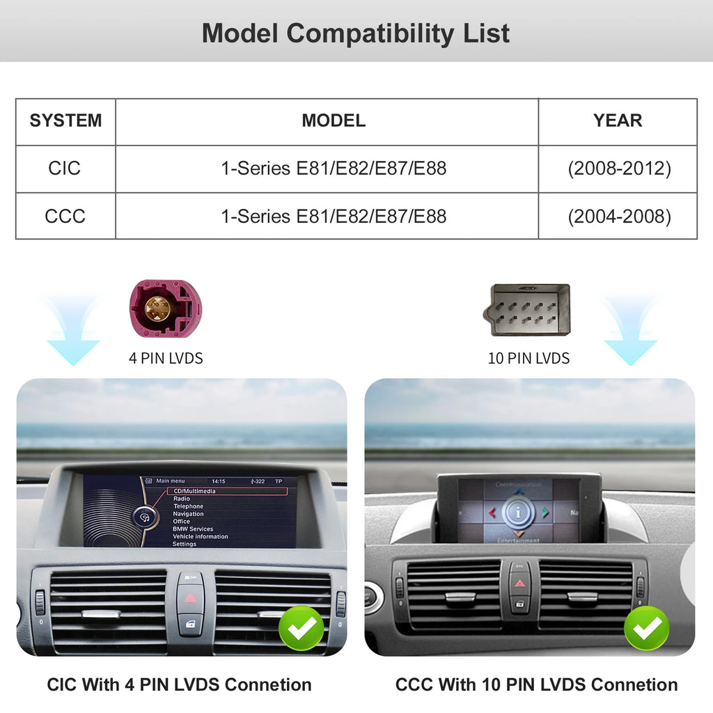 Wireless Carplay Android auto multimedia touch Linux screen For BMW1series E81/E82/E87/E88