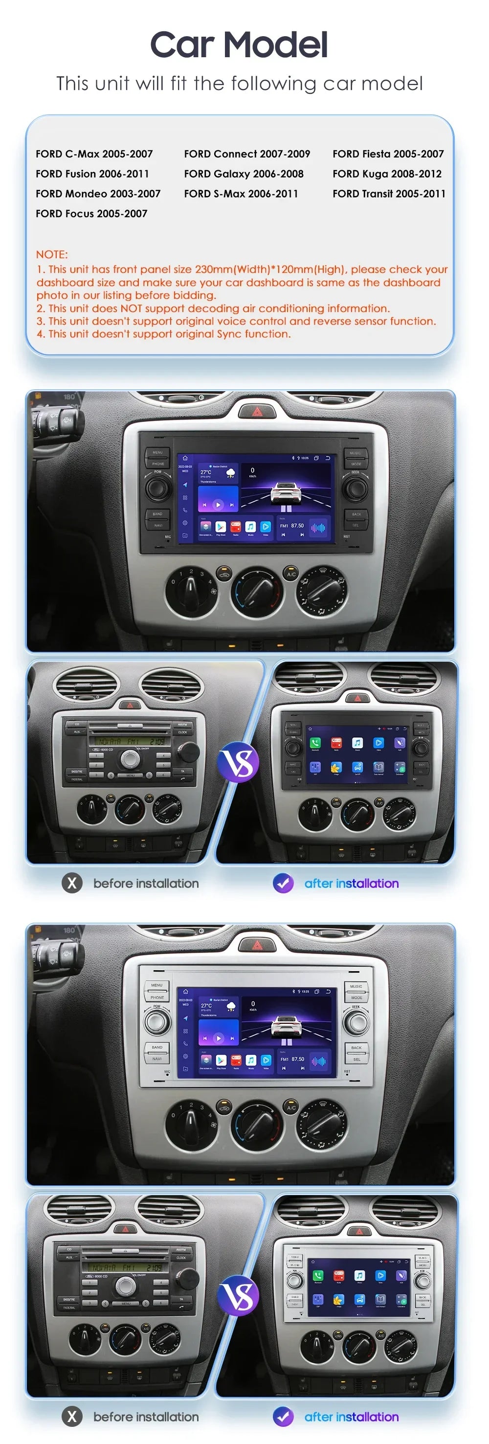 2din Android Car Radio Multimedia Player Stereo For Ford Focus 2 Kuga Fiesta Mondeo 4 C-Ma