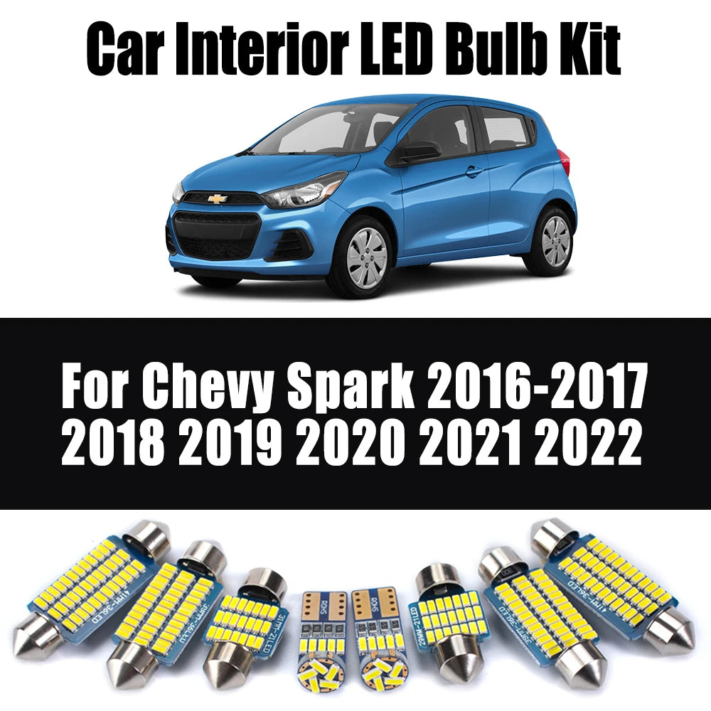 13-Piece LED Interior Light Kit for Chevrolet Chevy Spark 2016- 2018 - Canbus Dome Map Door Trunk Bulbs | AUTOKITSHOP