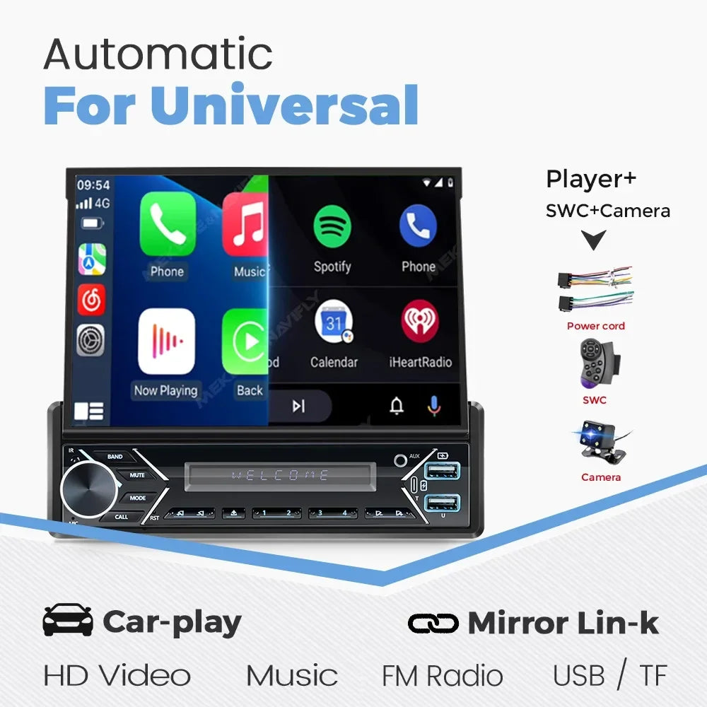 1Din 7inch Wireless Car-play Android Auto Car Stereo HD Retractable Screen Multimedia Vide | AUTOKITSHOP