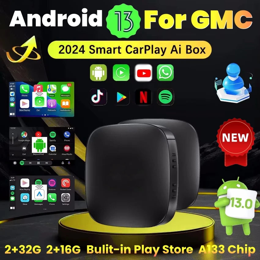 Android 13 AI Box Wireless Carplay Adapter Android Auto For Netflix Youtube For GMC Canyon | AUTOKITSHOP