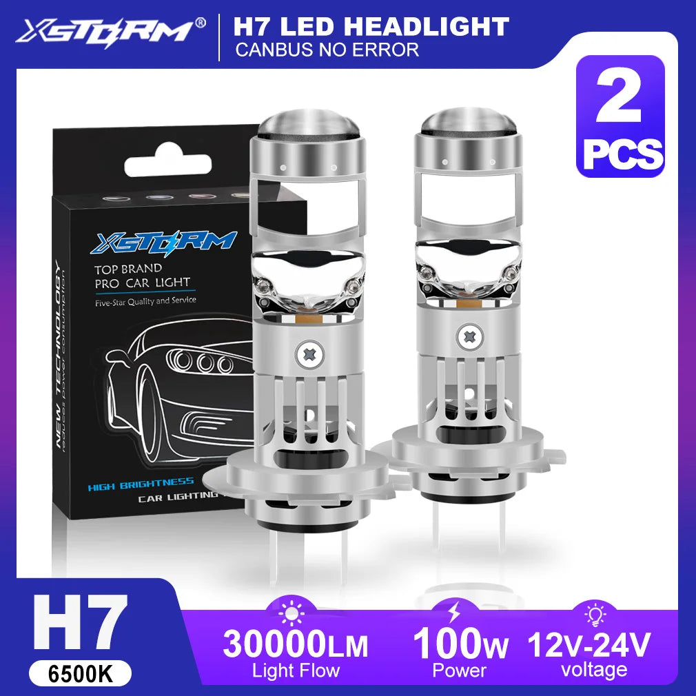 XSTORM H7 LED Projector Lens 100W 30000LM double Lens H7 Headlight Canbus Car H4 Led Light