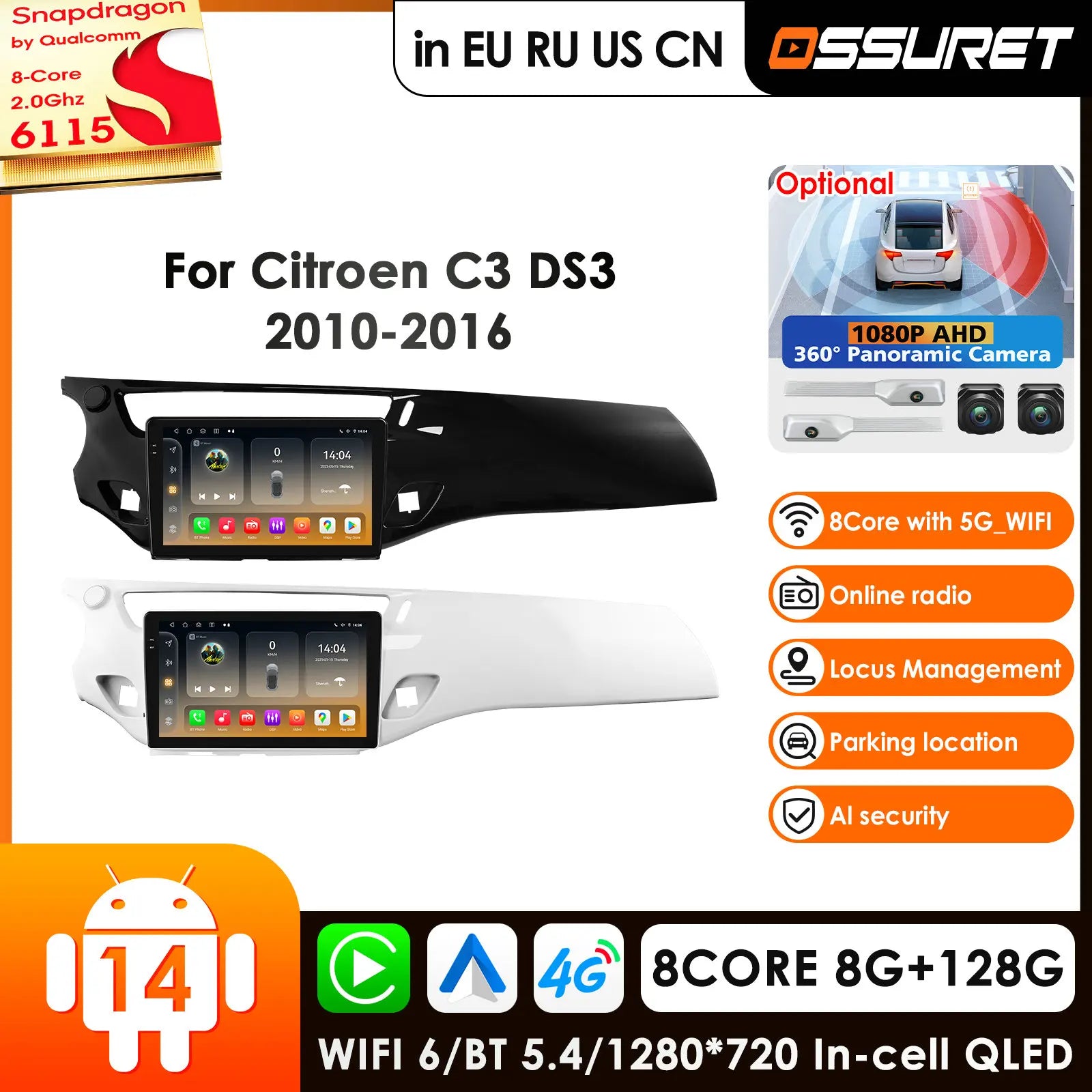 9" Car Radio GPS for Citroen C3 DS3 2010-2016 Android Auto Carplay 2Din Multimedia Video Player Navigation Stereo DSP