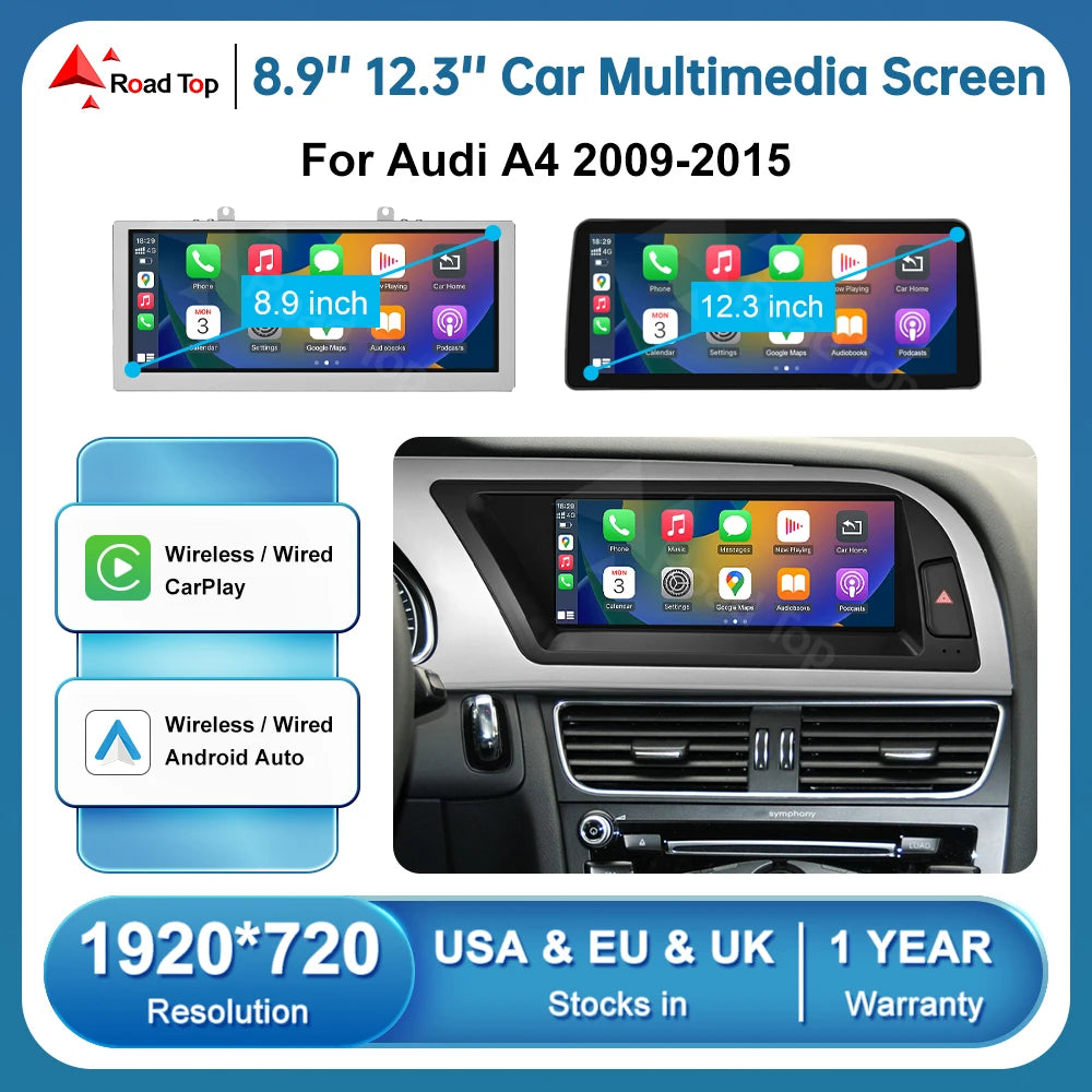 Linux Touch Screen Car Multimedia Display For Audi A4 2009-2015 With Wireless Carplay Andr | AUTOKITSHOP