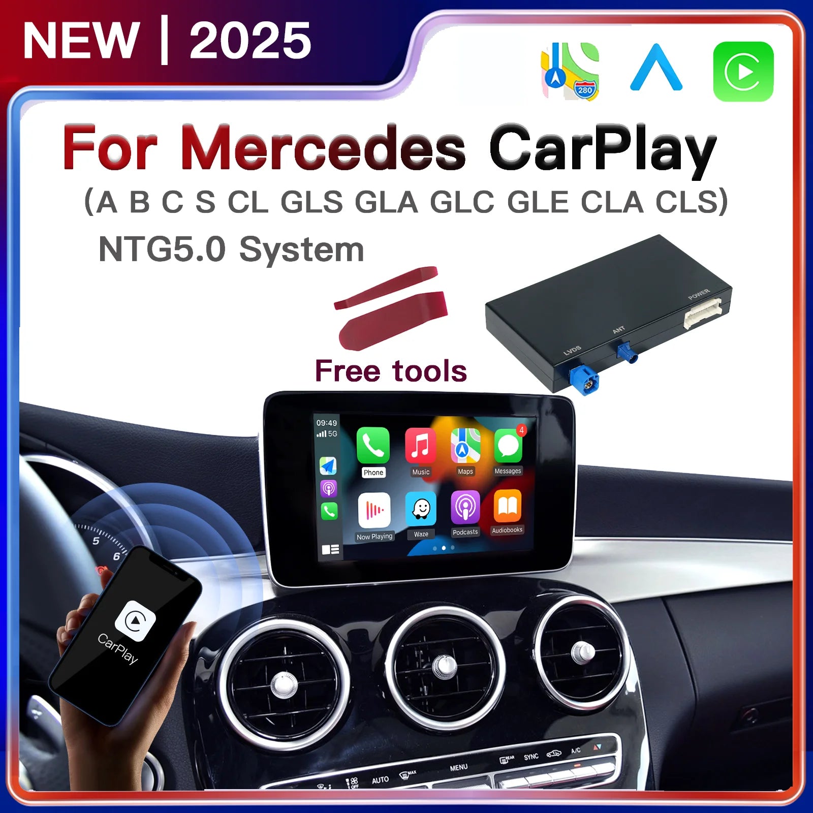 Wireless Carplay Module Android Auto Adapter for Mercedes Benz A B C S GL W176 W246 W205 W