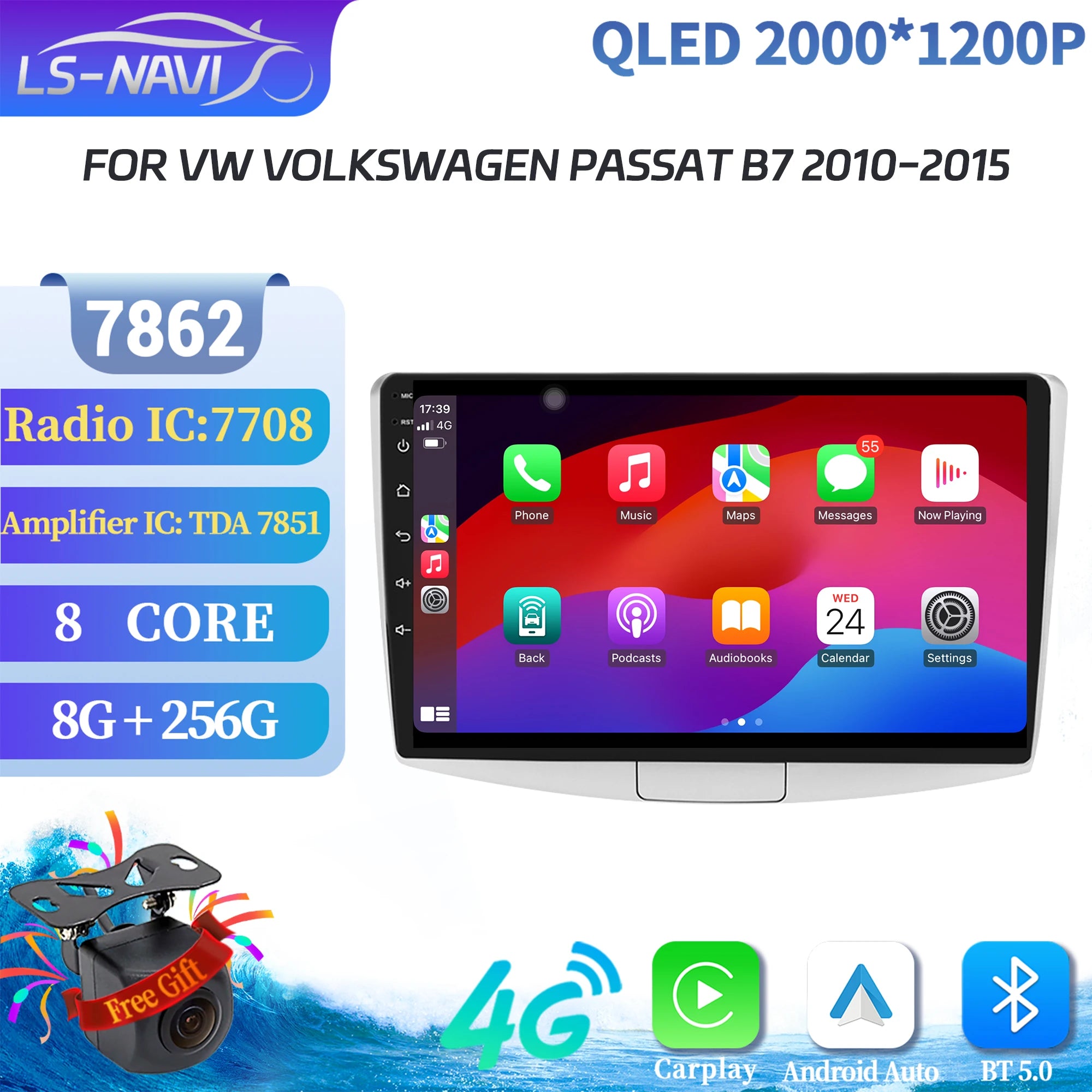 For VW Volkswagen Passat B7 2010-2015 Car Radio Navigation Wireles Bluetooth Carplay Multi