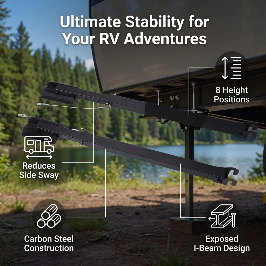 RV Stabilizer Jack Anti Sway Adjustable 17-35inch Ground Clearance I Beam Mount Stabilizer for T - Automotive LED Light