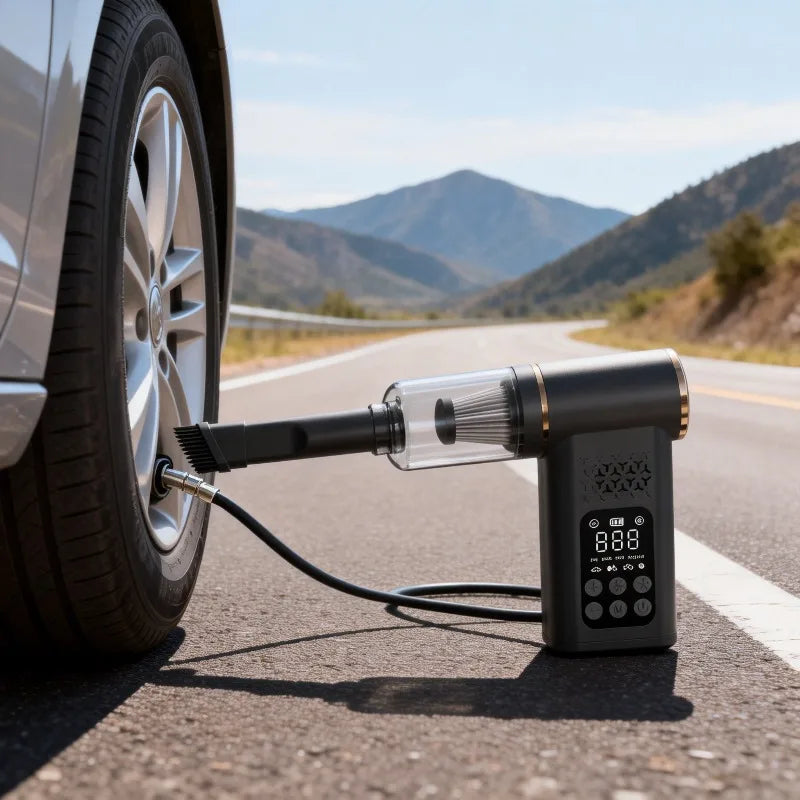 Portable Wireless Car Vacuum Cleaner Smart Tire Inflator with Digital Display Multi Purpose Tire - Automotive LED Light