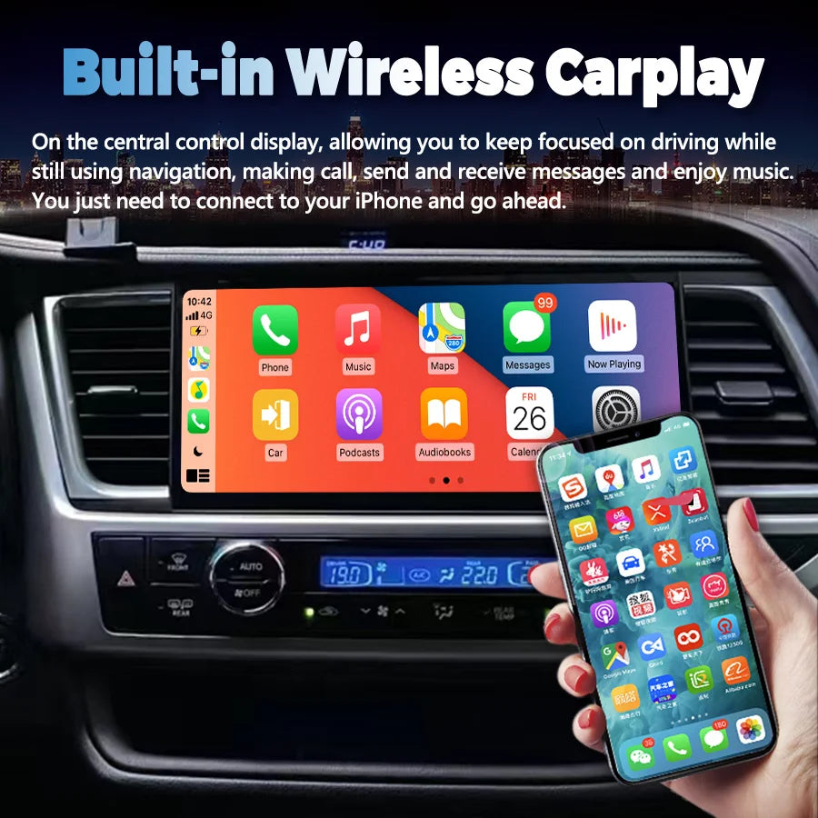 12.3inch Android 15 Screen Car Radio GPS Navigation Stereo For Toyota Highlander 3 XU50 20