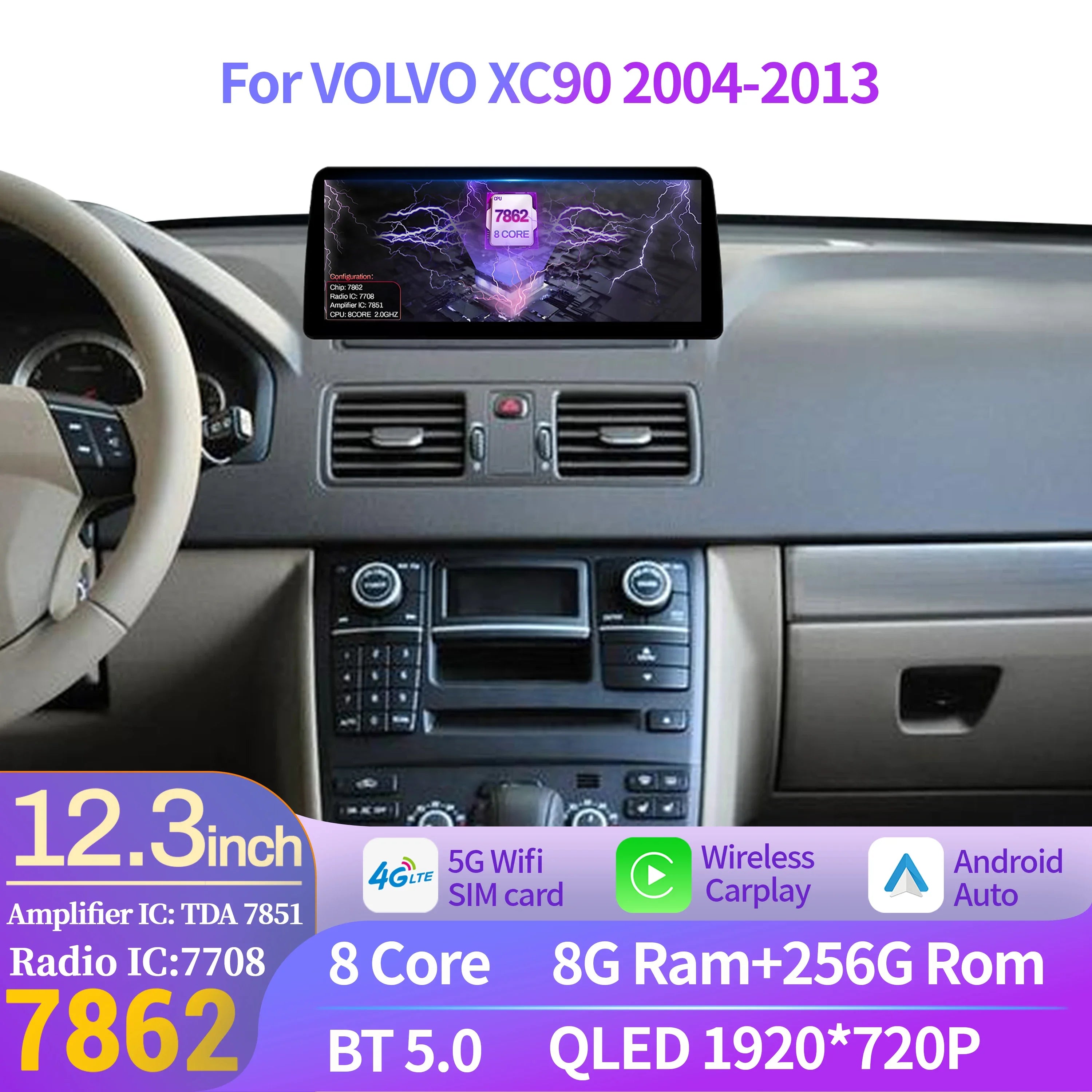 12.3 inch For VOLVO XC90 2004-2013 Car Radio Android Multimedia Wireless Carplay Navigatio