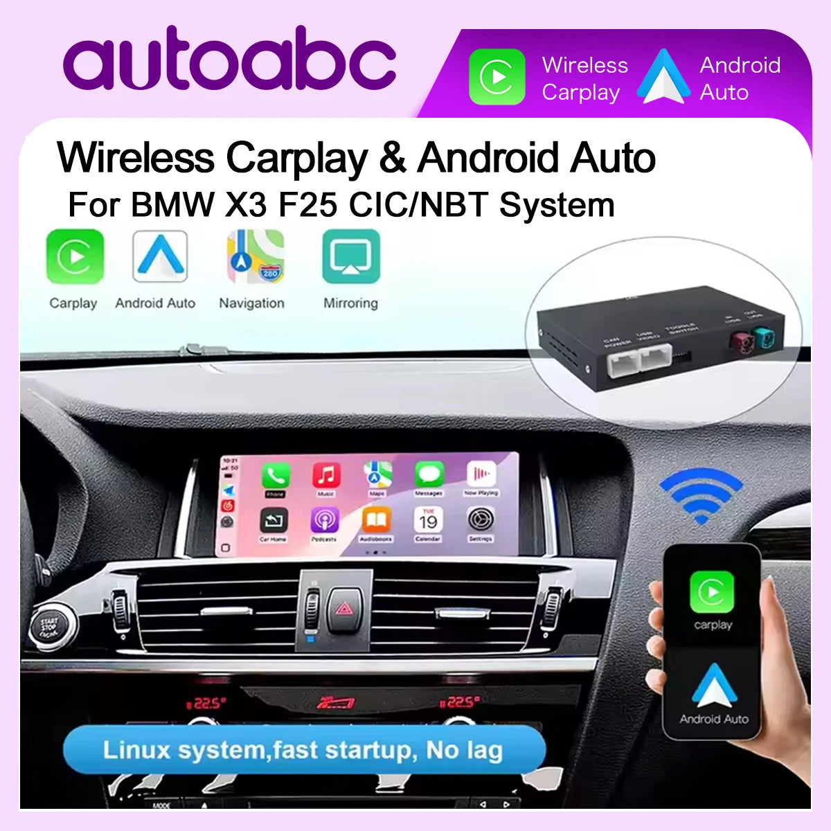 Wireless CarPlay & Android Auto Mirror Link Functions Decoder For BMW X3 F25 G01 NBT/CIC S