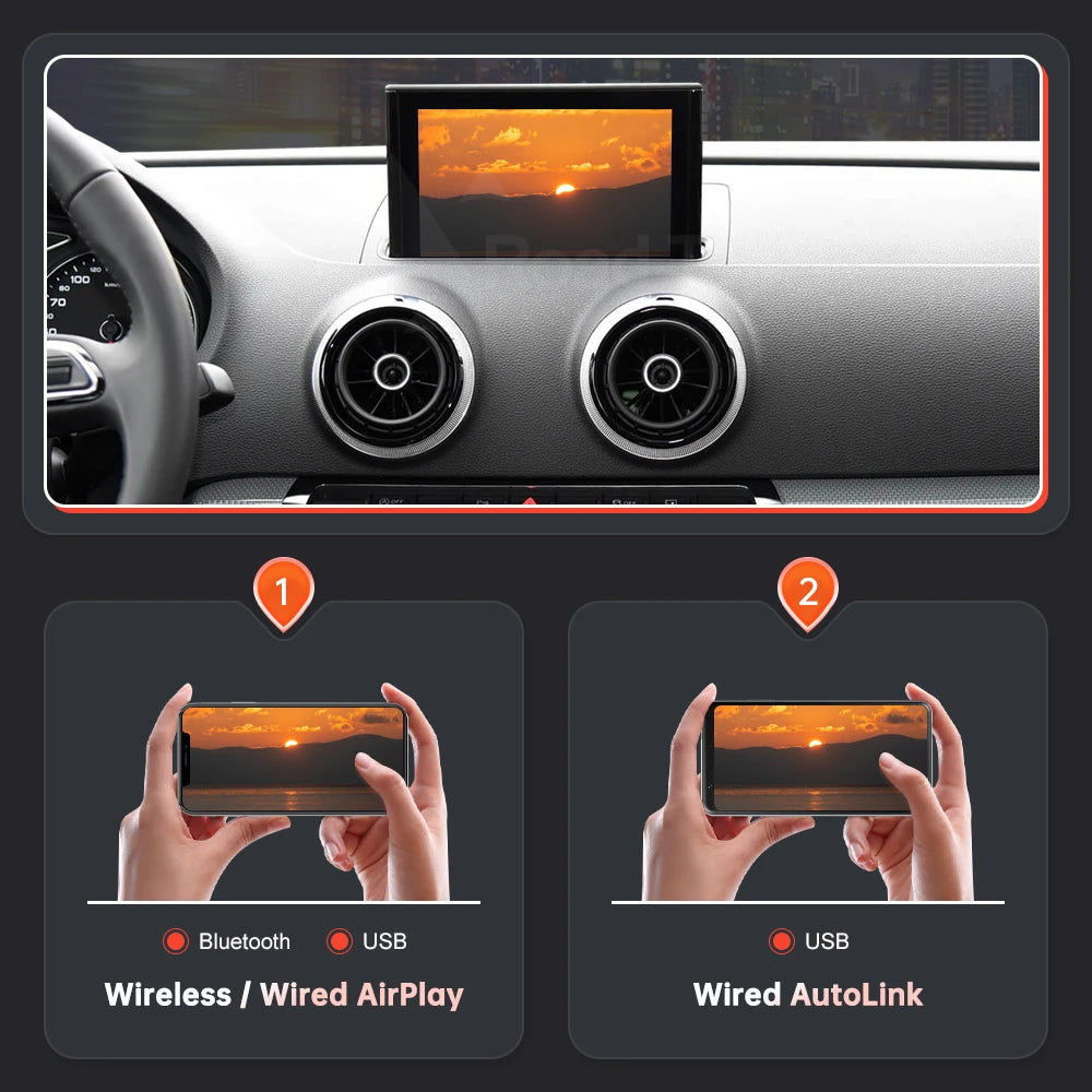 Road Top Wireless CarPlay Android Auto Decoder for Audi A3 2013-2018 with AirPlay Mirror L | AUTOKITSHOP